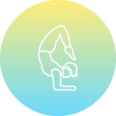 Minimalist çizgi ikonu, gelişmiş fitness, denge ve atletik gücü temsil etmek için ön kollarda akrep pozu veren erkek figürüne sahiptir..