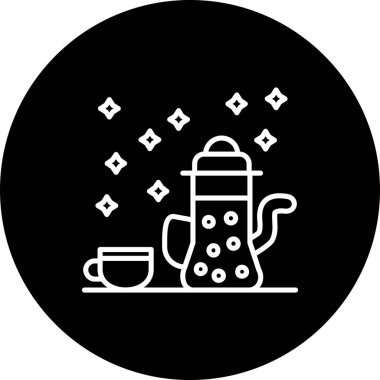 Etrafta yıldızlar olan çaydanlık ve fincanın çizimi.