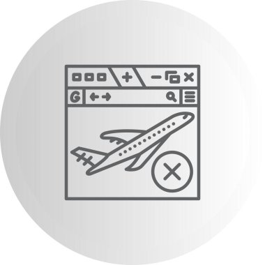 Web tarayıcı penceresi içinde bir uçak çizimi iptal işareti, seyahat uygulamaları veya web sayfaları için ideal.