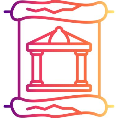 Tarihi ya da mimari grafikler, müze uygulamaları ya da tarih web sayfaları için uygun klasik bir parşömen parşömeninde sütunları olan antik bir binayı gösteriyor..