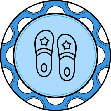 Uygulamalar veya web sayfaları için uygun yıldızlı basit terlikler çizimi, kapalı alanda rahatlık için doğrusal ayakkabı tasarımı içerir.