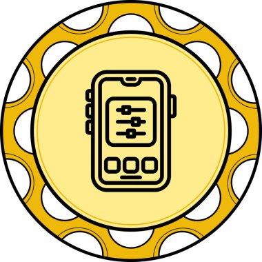 Dairesel arkaplan içinde üç düğmeli akıllı telefon gösterme ayarları kaydırıcıları. Uygulamalar veya web sayfaları için uygun mobil aygıt ayarlama arayüzü.