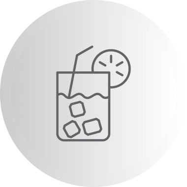 Buz küpleri, pipet ve turunçgil dilimli garnitürlü kokteyl bardağının minimalist çizgi simgesi..