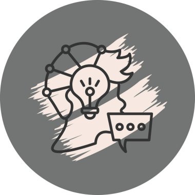 Düşünce Liderliği insan kafası ve ampul sembollü basit çizgi simgesi