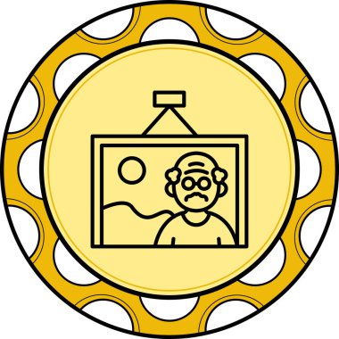 Bu portre, bir duvarda asılı çerçeveli doğrusal karakter tasarımı içeren uygulamalar veya web sayfaları için uygundur..