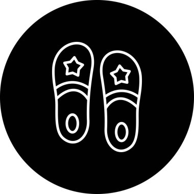 Uygulamalar veya web sayfaları için uygun yıldızlı basit terlikler çizimi, kapalı alanda rahatlık için doğrusal ayakkabı tasarımı içerir.