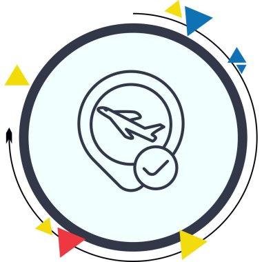 A simple line illustration of an airplane with an exclamation mark in a circular frame, suitable for travel alerts or flight status notifications.