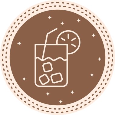 Buz küpleri, pipet ve turunçgil dilimli garnitürlü kokteyl bardağının minimalist çizgi simgesi..