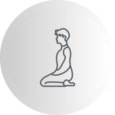 Minimalist çizgi ikonu, yoga, meditasyon ve sakin fiziksel sağlığı temsil etmek için Vajrasana 'ya şimşek pozu veren bir erkek figürüne sahip..