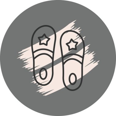 Uygulamalar veya web sayfaları için uygun yıldızlı basit terlikler çizimi, kapalı alanda rahatlık için doğrusal ayakkabı tasarımı içerir.