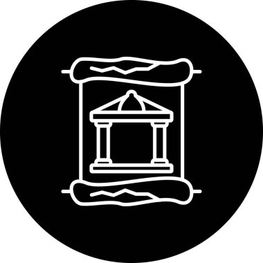 Tarihi ya da mimari grafikler, müze uygulamaları ya da tarih web sayfaları için uygun klasik bir parşömen parşömeninde sütunları olan antik bir binayı gösteriyor..