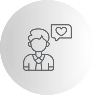 Nişan Simgesi. Kalp konuşma baloncuğu olan bir adamın çizimi.