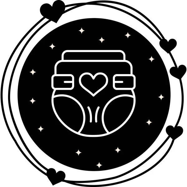 Bebek bezi ikonu. Merkezinde kalp sembolü olan bebek bezinin basit bir çizgisi çizimi..