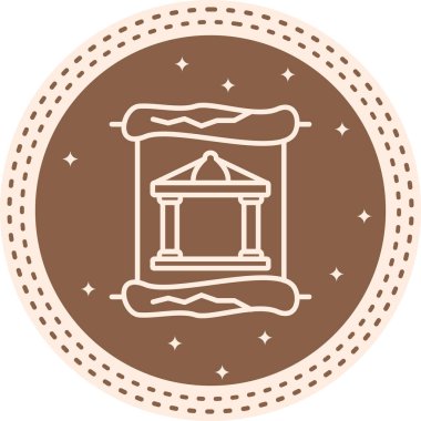 Tarihi ya da mimari grafikler, müze uygulamaları ya da tarih web sayfaları için uygun klasik bir parşömen parşömeninde sütunları olan antik bir binayı gösteriyor..