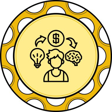 Bir fikir, para ve iş uygulamaları için uygun bir beyne sahip bir adamın basit bir çizimi..