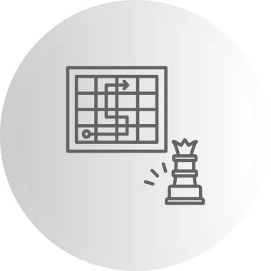 Stratejik iş grafikleri bir satranç kraliçesini ve uygulama planlama veya strateji sayfaları için uygun bir yol okuna sahip bir ızgarayı gösteriyor.