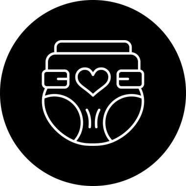 Bebek bezi ikonu. Merkezinde kalp sembolü olan bebek bezinin basit bir çizgisi çizimi..