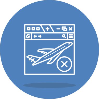 Web tarayıcı penceresi içinde bir uçak çizimi iptal işareti, seyahat uygulamaları veya web sayfaları için ideal.