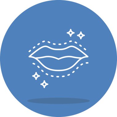 Kırpılmış cerrahi işaretleri olan ve fırça darbesine karşı parıldayan insan dudaklarının çizgi simgesi..