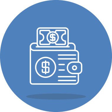 Dolar banknotu ve tasarruf, kişisel finans yönetimi veya dijital ödeme hesabını temsil eden madeni para sembolleriyle cüzdanın minimalist simgesi