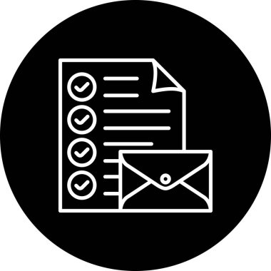 İşaretli bir belge, dairesel arkaplan içindeki kapalı bir zarfın arkasında oturur.