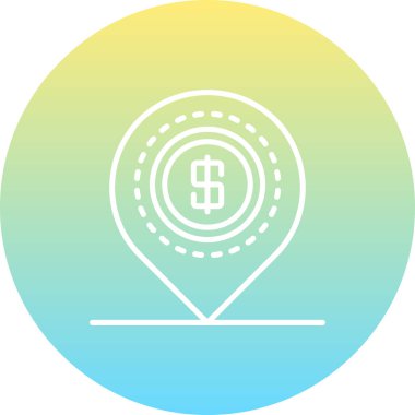 Konum işaretleyicisi, içinde eşmerkezli daireler ve dolar işareti var. Uygulama için uygun simge.