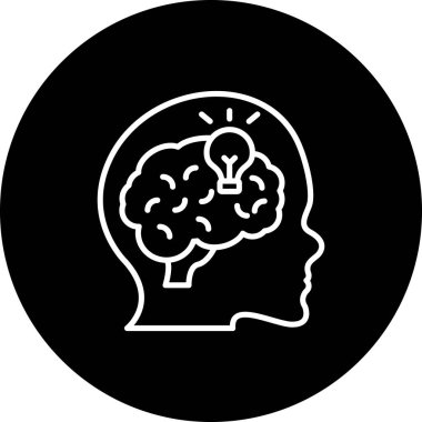 Thought Leadership simple line icon with human head and light bulb symbol