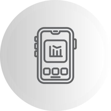 Beyaz dairesel arkaplan içinde ekranda üç düğme bulunan akıllı telefon çizelgesi. Uygulamalar veya web sayfaları için mobil iş analizi arayüzü.
