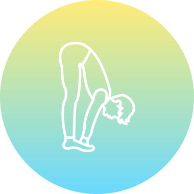 Minimalist çizgi simgesi, fitness, esneklik ve fiziksel sağlığı temsil etmek için dairesel düğme içinde öne doğru kıvrılan erkek figürüne sahiptir..