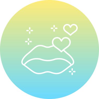 Renkli mor-turuncu bir gradyan üzerine kurulmuş, kalpleri ve ışıltıları olan bir çift dudak içeren canlı bir çizgi simgesi.