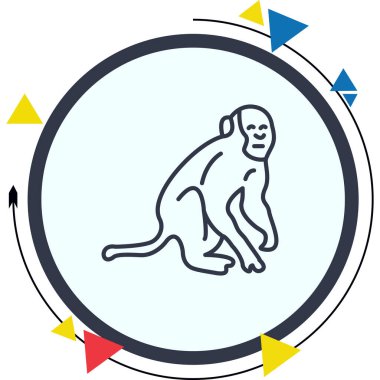 Çizgi Maymun Çizgisi Simgesi, Beyaz Arkaplanda Yaratıcı İllüstrasyon