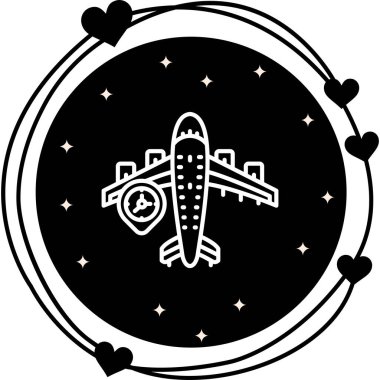 Bir hedefe varış veya seyahat uygulamalarında başarılı uçuş takibi için uygun bir konum işaretleyicisi içeren bir uçağın basit bir çizgi çizelgesi..