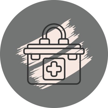 Bu tıbbi ilk yardım çantası çizimi haç ve saplı düz bir tasarım içeren uygulamalar veya web sayfaları için uygundur..