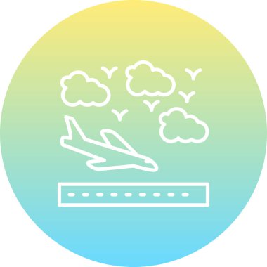 Seyahat uygulamaları veya web sayfaları için uygun bir pistten kalkan bir uçağın basit bir çizgisi çizimi.