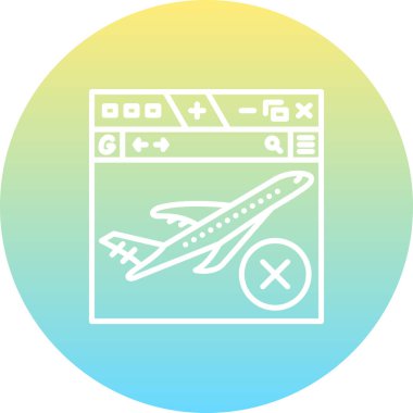 Web tarayıcı penceresi içinde bir uçak çizimi iptal işareti, seyahat uygulamaları veya web sayfaları için ideal.