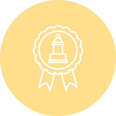 Satranç piyonu tasvir eden minimalist satır simgesi dairesel ödül kurdelesi veya ödül rozeti içinde.