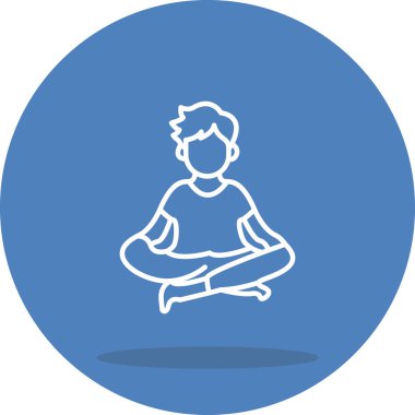 Minimalist gradyan simgesi bacak bacak üstüne atmış erkek figürü yoga, rahatlama ve zihinsel sağlığı temsil eden meditasyon pozu veriyor.