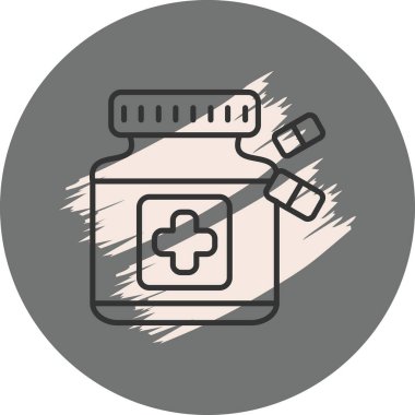 Kapsüllü bu ilaç şişesi illüstrasyonu, çapraz çizgili doğrusal tasarım içeren uygulamalar veya web sayfaları için uygundur..