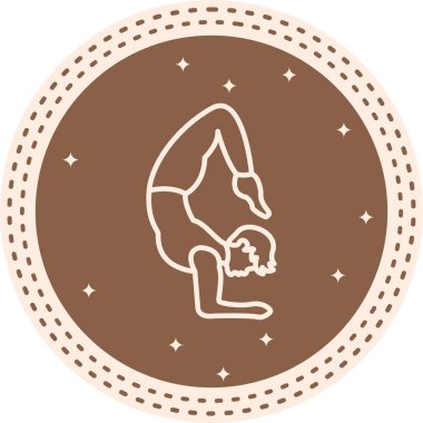 Minimalist çizgi ikonu, gelişmiş fitness, denge ve atletik gücü temsil etmek için ön kollarda akrep pozu veren erkek figürüne sahiptir..