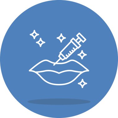 Parıltılarla çevrili dolgun dudakları enjekte eden bir şırınga kozmetik geliştirme ya da dermatolojik prosedürü işaret eder..