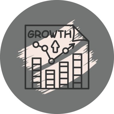 Satır grafiğinin yer aldığı belge sayfası yukarı yönlü eğilimleri, bar çizelgelerini, metin büyümesini, yukarı bakan oku gösteriyor. Siyah dairenin içinde beyaz çizgili grafikler. Finansal başarı için basit iş analizi sunumu.