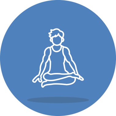 Minimalist çizgi ikonu, yoga, meditasyon ve sükuneti temsil etmek için çapraz bacaklı nilüfer çiçeğinin içinde oturan erkek figürüne sahiptir..