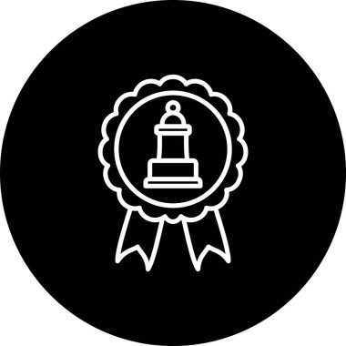 Satranç piyonu tasvir eden minimalist satır simgesi dairesel ödül kurdelesi veya ödül rozeti içinde.