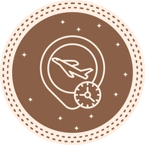 Uçuş takibi veya seyahat uygulamalarındaki varış zamanı bilgisi için uygun konum işaretleyicisi ve saate sahip bir uçağın basit bir çizgisi çizimi.