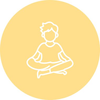 Minimalist gradyan simgesi bacak bacak üstüne atmış erkek figürü yoga, rahatlama ve zihinsel sağlığı temsil eden meditasyon pozu veriyor.