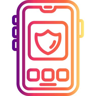 Beyaz dairesel arkaplan illüstrasyonunda ekranda üç düğmeli akıllı telefon simgesi gösteriliyor. Web sayfaları veya uygulamalar için güvenli mobil uygulama arayüzü.