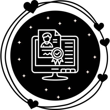 Dijital Sertifika Satırı Simgesi, Beyaz Arkaplan Üzerine Basit Resimler 