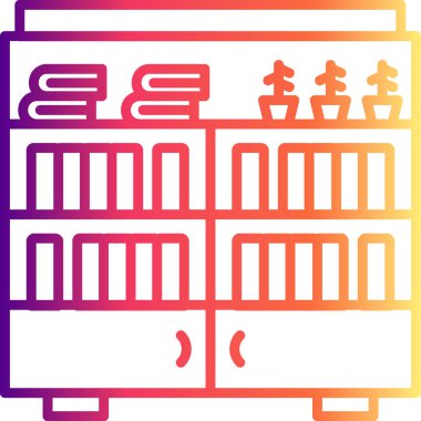 Kitaplar, dosyalar ve organizasyon uygulamaları veya iç web sayfaları için uygun küçük saksı bitkilerinin yer aldığı bir raf gösteren iç ofis grafikleri.