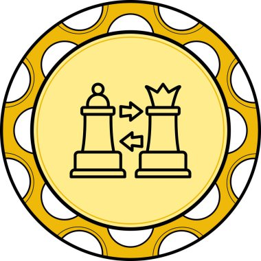 Basit bir çizgi simgesi, satranç taşını karşı yönde iki ok sallayan bir vezirin yanında gösterir..