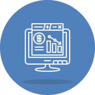 Finans paneli, dolar sembolü, bar grafiği ve ekonomik kaybı gösteren aşağı yönlü eğilim okuyla muhasebe yazılım arayüzünü gösteren bilgisayar monitörü